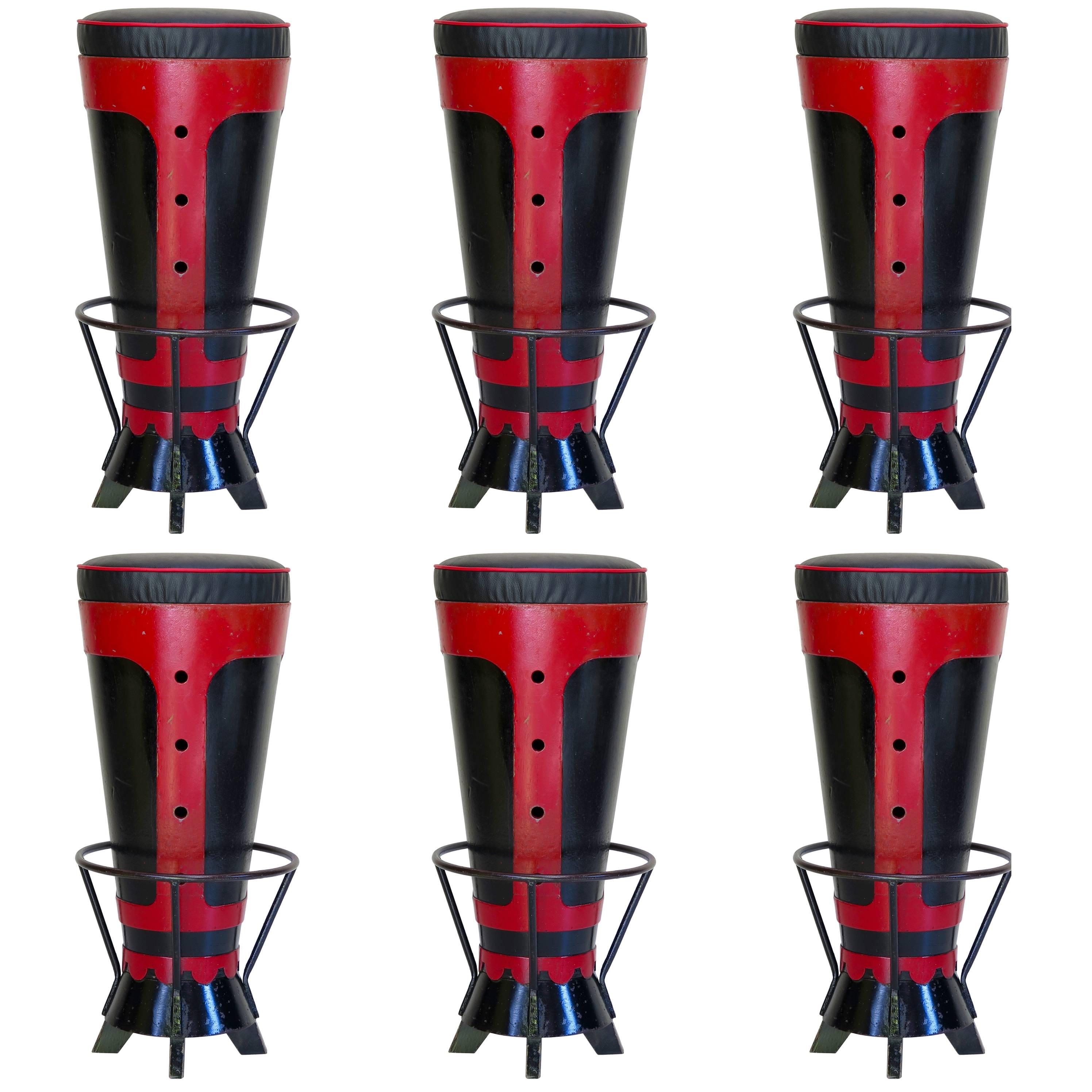 Set of Six Funky Bar Stools, France, circa 1950s