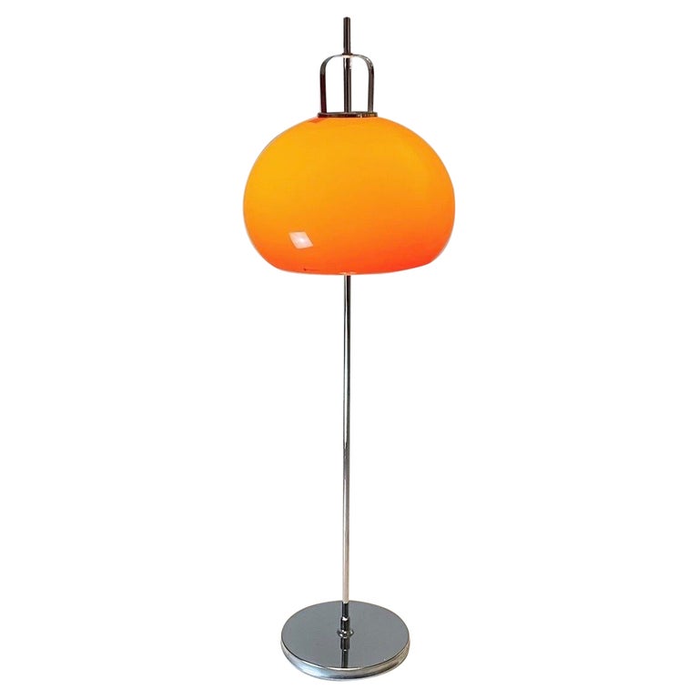 Floor lamp with orange shade by Harvey Guzzini, Italy 1970s. For Sale