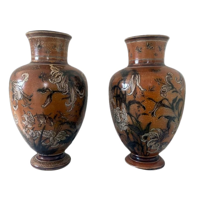 Pair of Martin Brothers Vases, 1892 For Sale