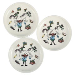 Vintage Rörstrand, Three Porcelain Plates with Pippi Longstocking Motif, Late 1900s