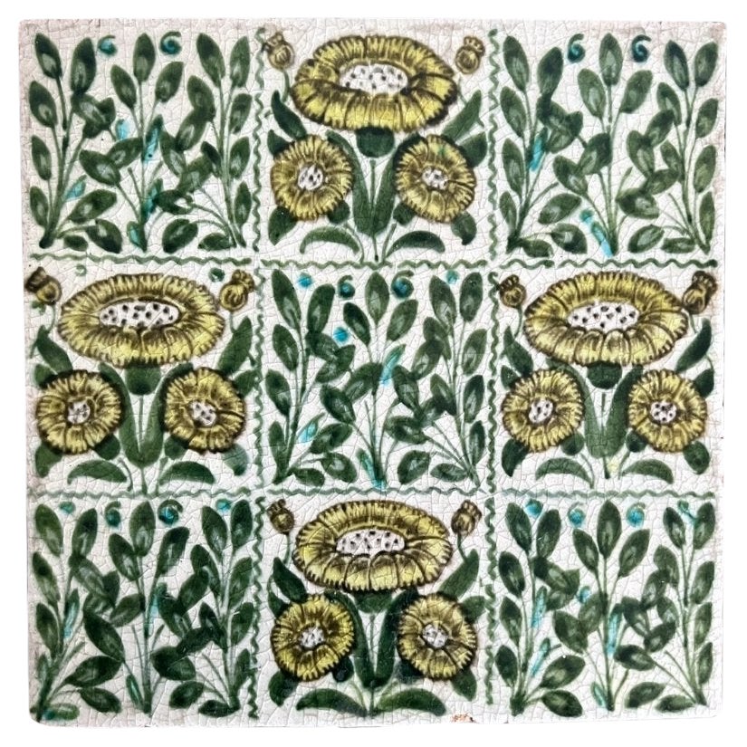 Large William De Morgan Tile Decorated in "Quartered Daisy" Design, 1872 - 1881