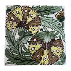 Antique Large William De Morgan Tile in the Double Carnation Design