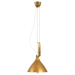 Vintage Ceiling Lamp in Brass and Glass by Paavo Tynell, 1950's