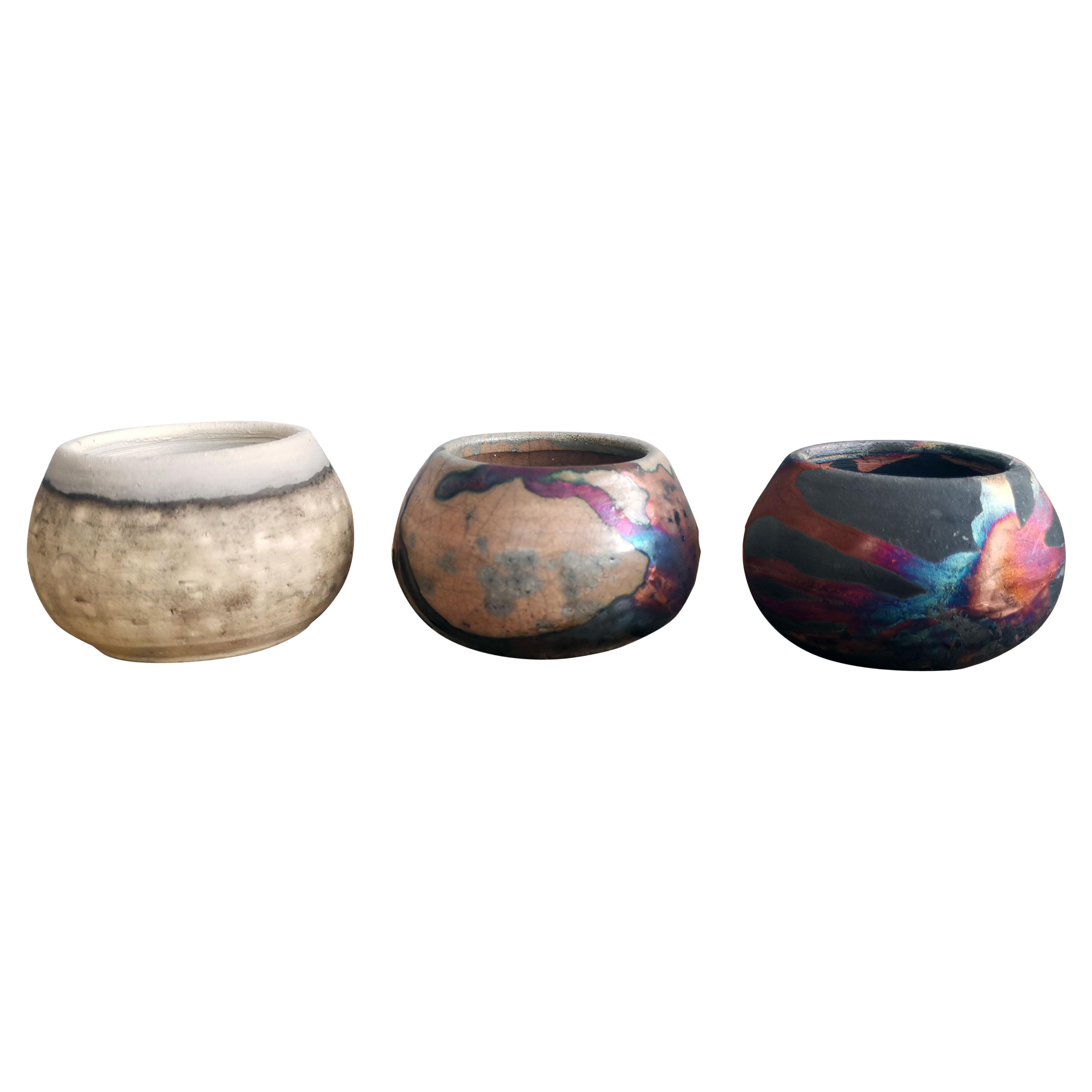 Mini pot à plantes Tsuchi Raku mixte de 6 cm de diamètre - Décoration intérieure en céramique faite main en vente