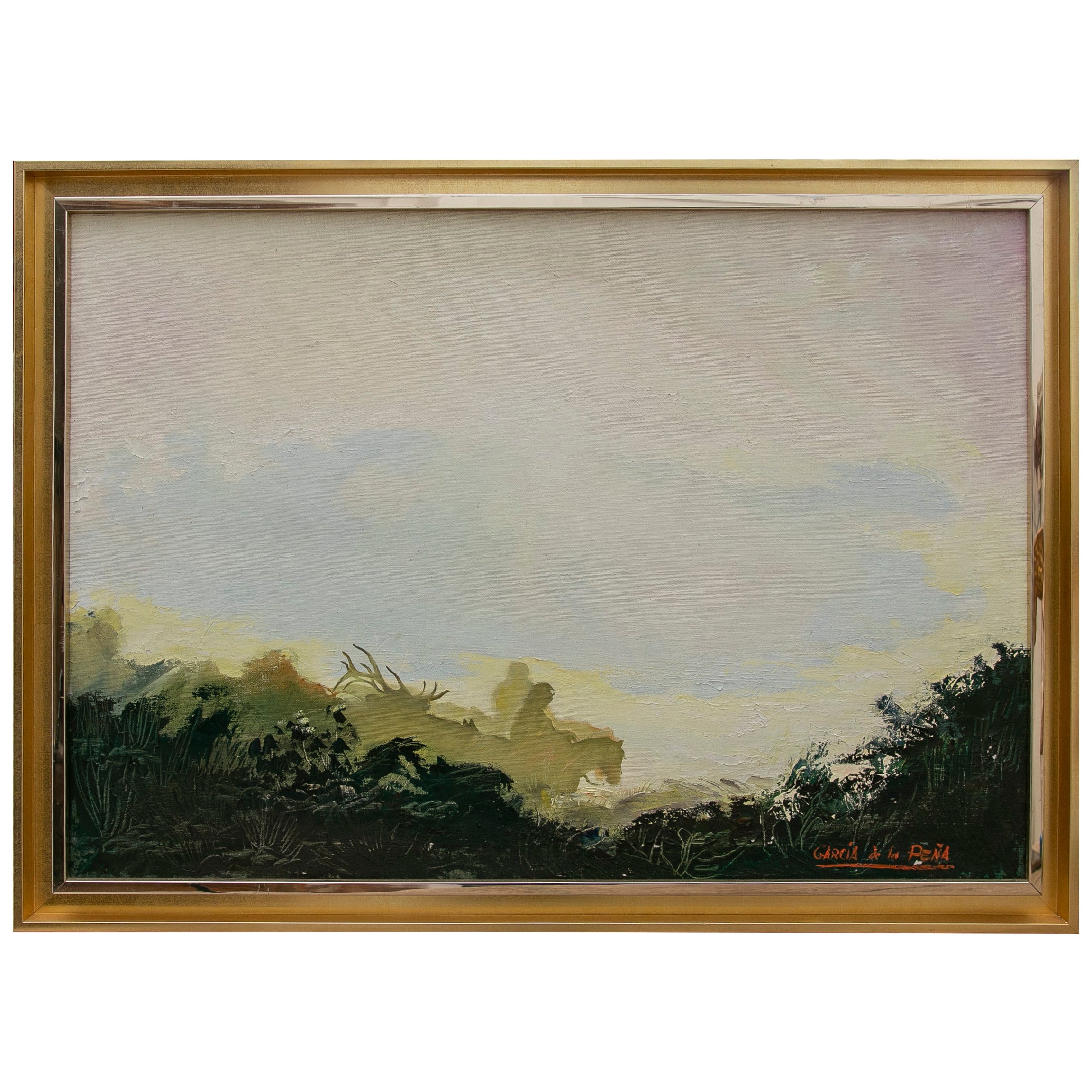 Oil Painting on Canvas by Garcia de la Peña with Landscape and Horse For Sale