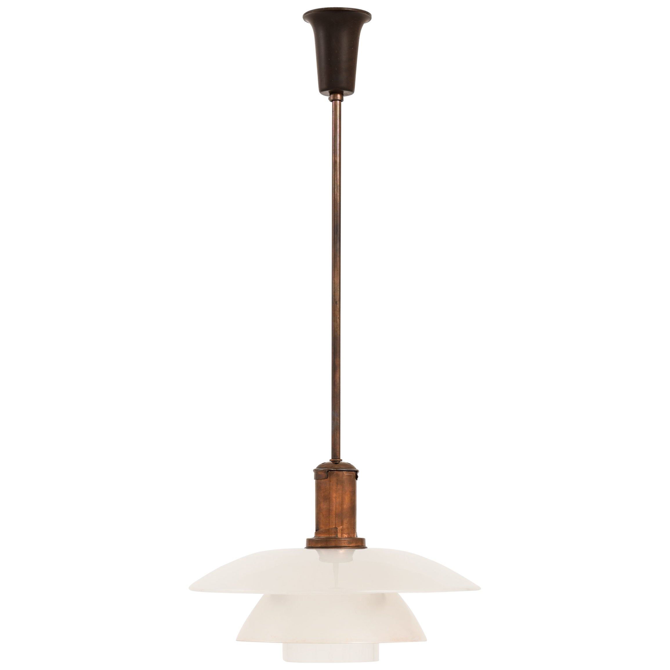 Ceiling Lamp in Copper-Plated Brass and Frosted Glass by Poul Henningsen, 1930's For Sale