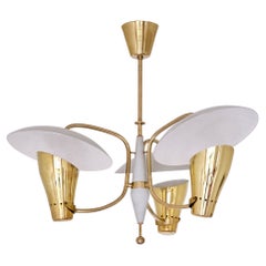 Boréns Borås Three Arm Chandelier in Brass and Metal, Sweden, 1950s