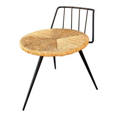 Tabouret en fer et paille, France, années 1960