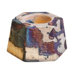 Raku-Teelicht-Kerzenhalter mit halber Kupfer, handgefertigte Keramik