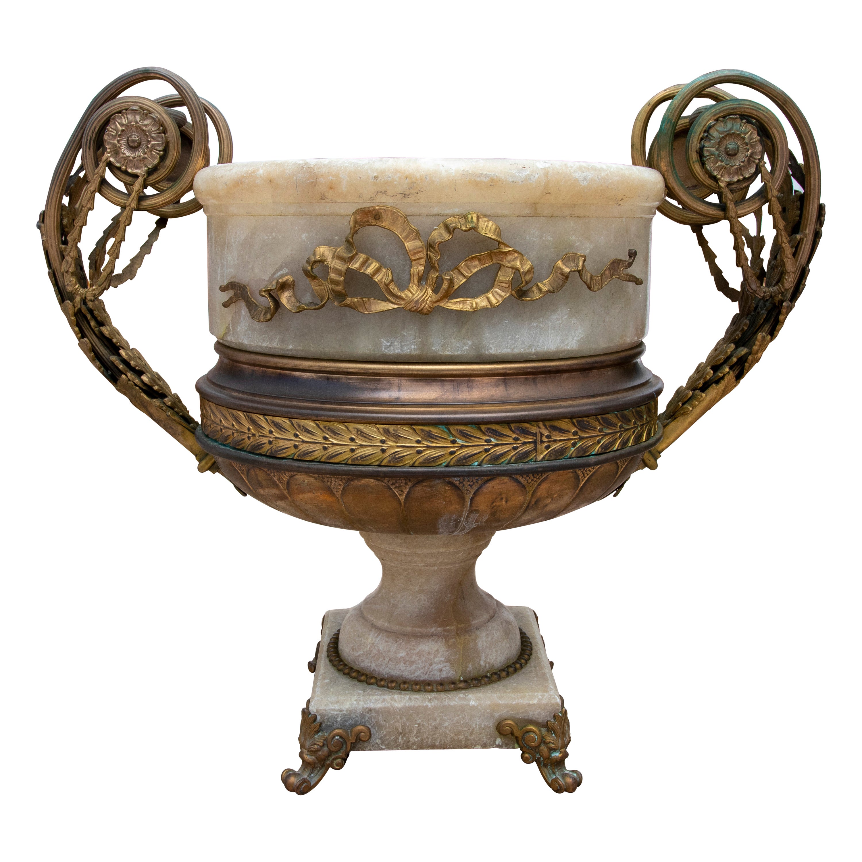 19th Century French Alabaster and Bronze Cup For Sale