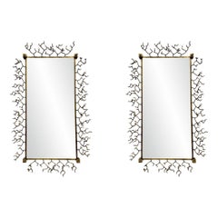 Pair of Neoclassical Mirrors in Bronze with Frame in Imitation of Coral