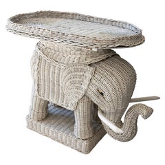 Retro 1980s Spanish Hand Woven Wicker Elephant Pedestal Table