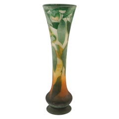 Very Tall Daum Quinces Art Nouveau Cameo Vase c1910
