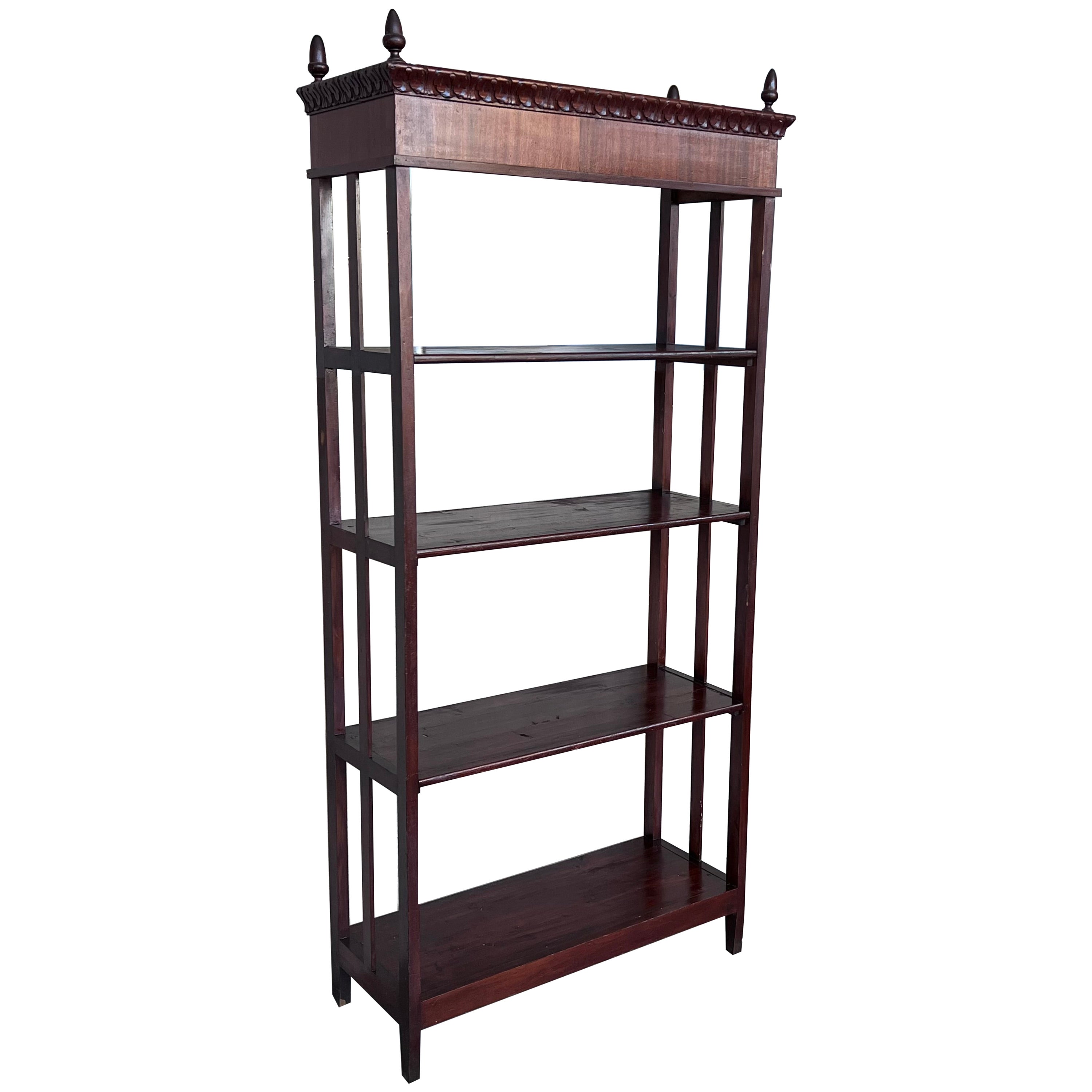 Late 19th Century French Empire Style Walnut Four Shelves Etagere For Sale