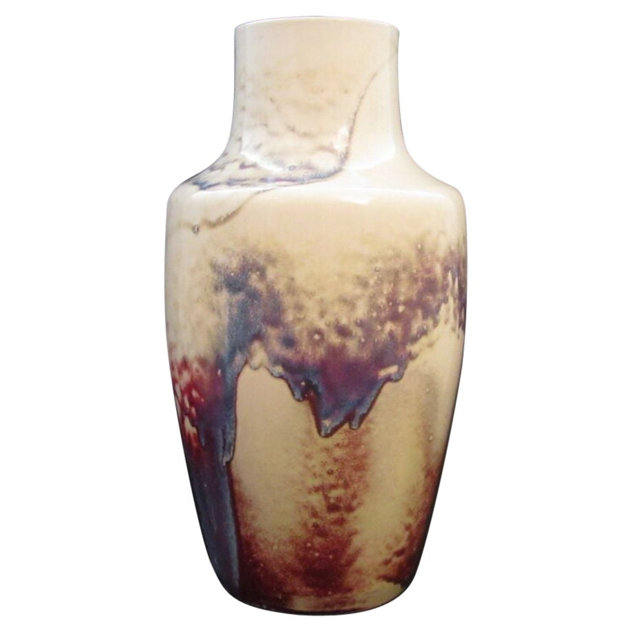 Ruskin High Fired Vase with a Sweeping Curtained Glaze For Sale