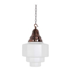 Antique Art Deco Dodecagonal Skyscraper Opaline Glass Pendant Lamp, C.1920