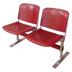 Vintage Waiting Bench Two-Seater from the 1980s, metal in Wine Red