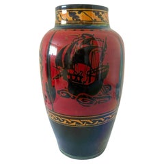 Vintage Pilkington's Lustre Vase Decorated with Galleons & Eagles, 1913