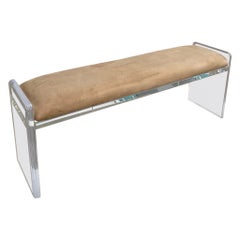 1980s Vintage Post Modern Lucite Velvet Bench