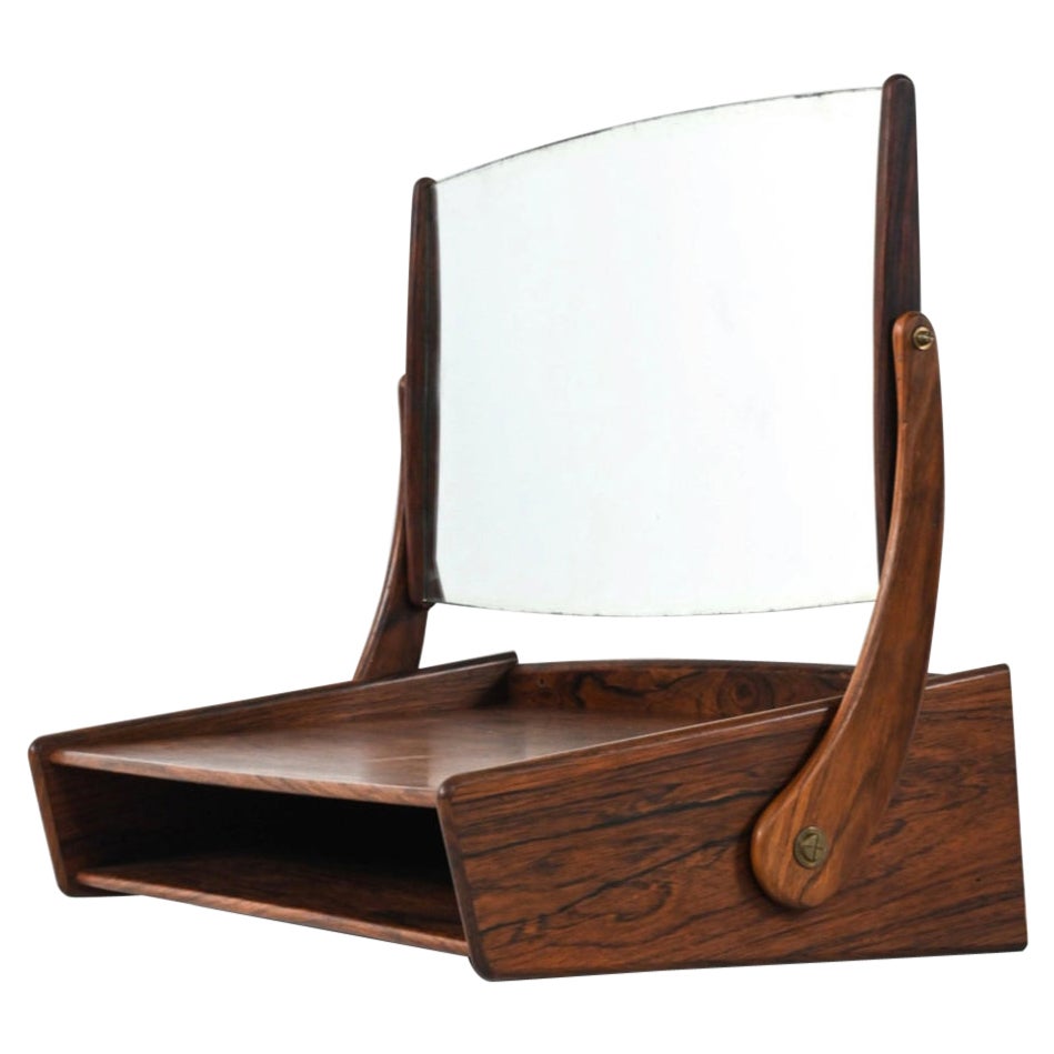 Rare Danish Mid-Century Wall Mounted Rosewood Vanity with Tilting Mirror