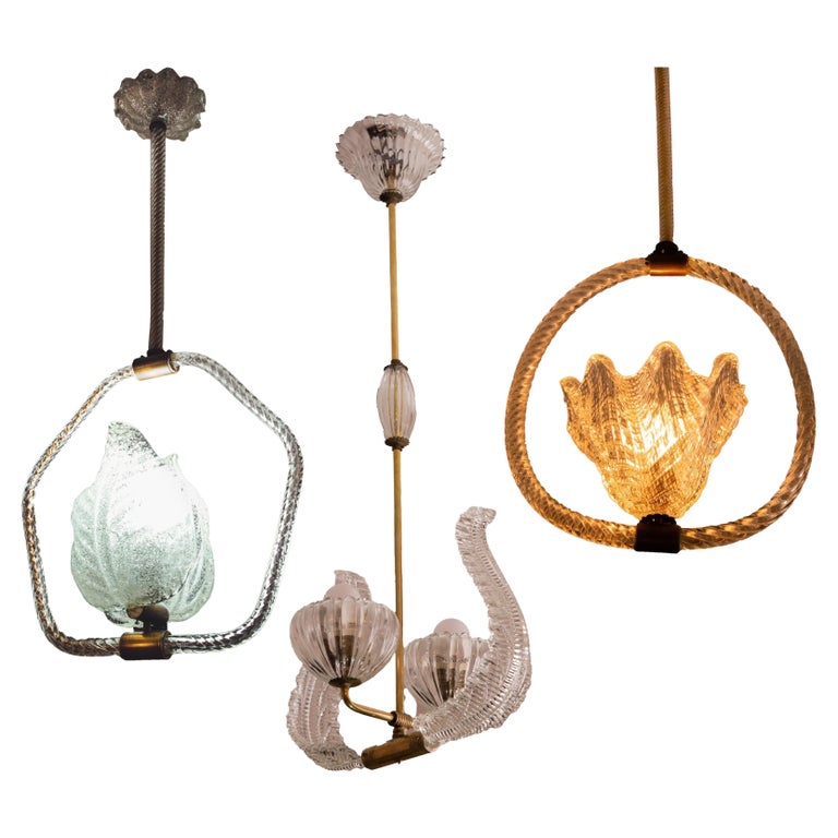 Tris Barovier and Toso Murano Glass Pendants, 1950s, offered by Badula Design