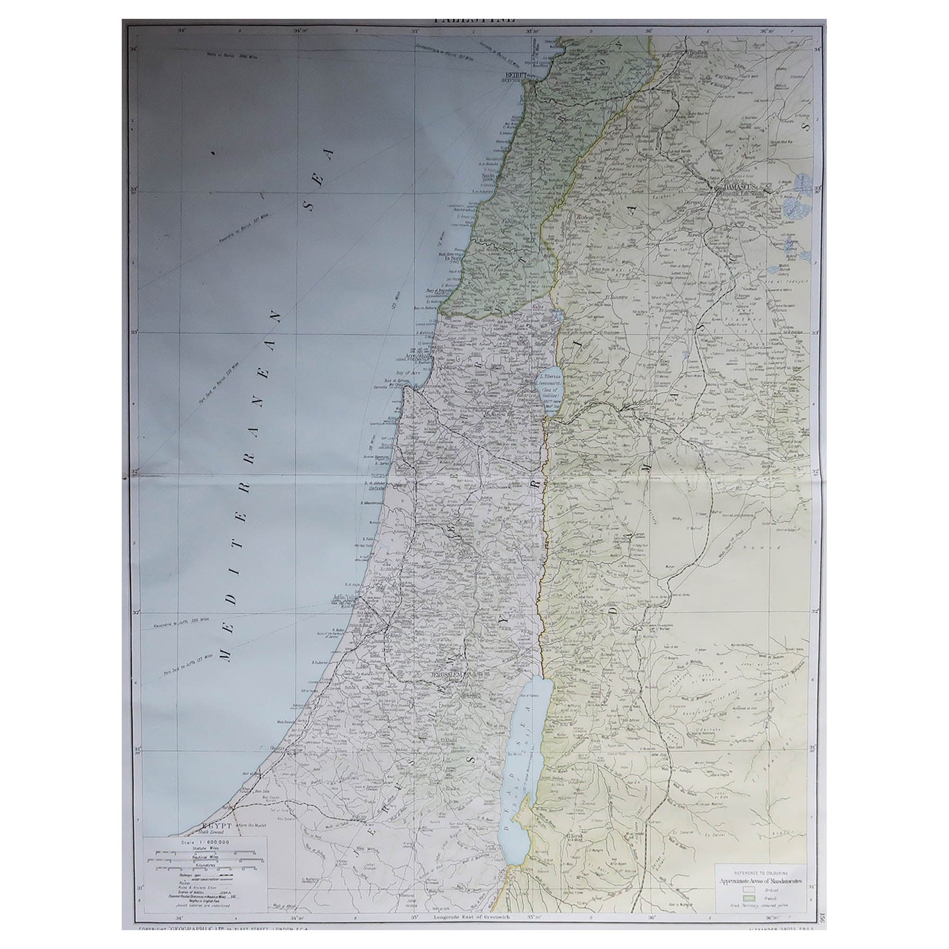 Large Original Vintage Map of Israel, circa 1920