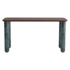 Small Walnut and Green Marble "Sunday" Dining Table, Jean-Baptiste Souletie