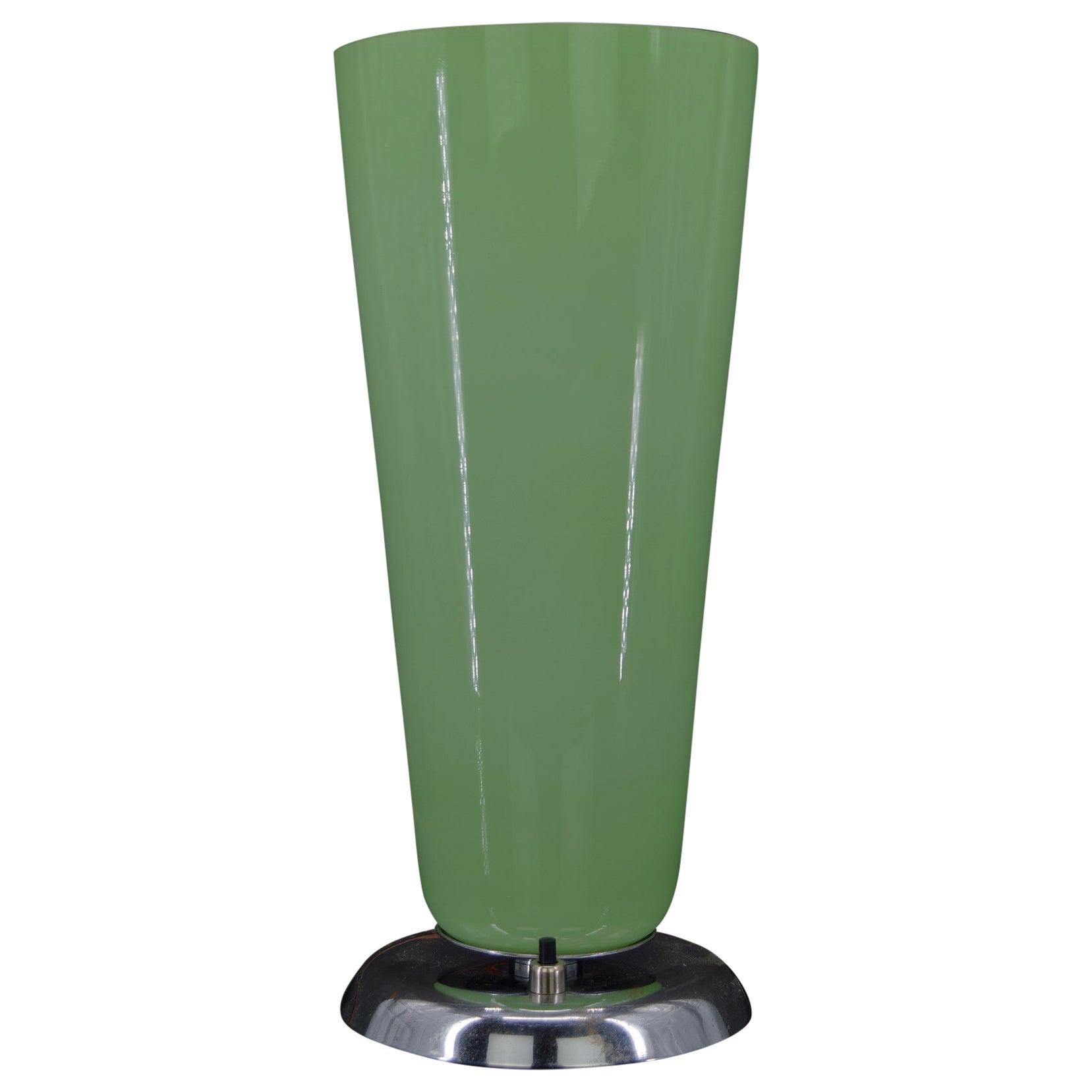 Art Deco Lamp in Chrome and Green Glass, France, circa 1930 For Sale