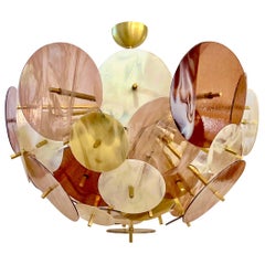 Moderner italienischer Sputnik-Einbaubeleuchtung aus pastellfarbenem, rosa, gelbem und weißem Muranoglas