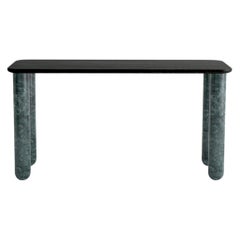Small Black Wood and Green Marble "Sunday" Dining Table, Jean-Baptiste Souletie