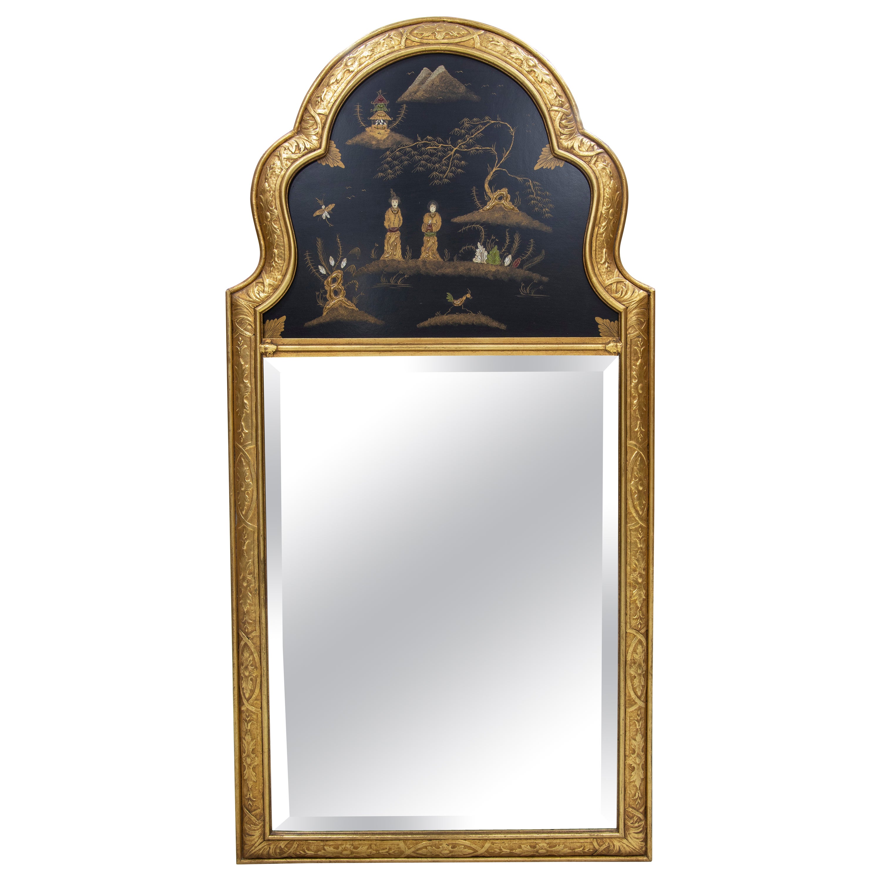 Espejo de Pared Dorado Trumeau con Escenas Pintadas a Mano