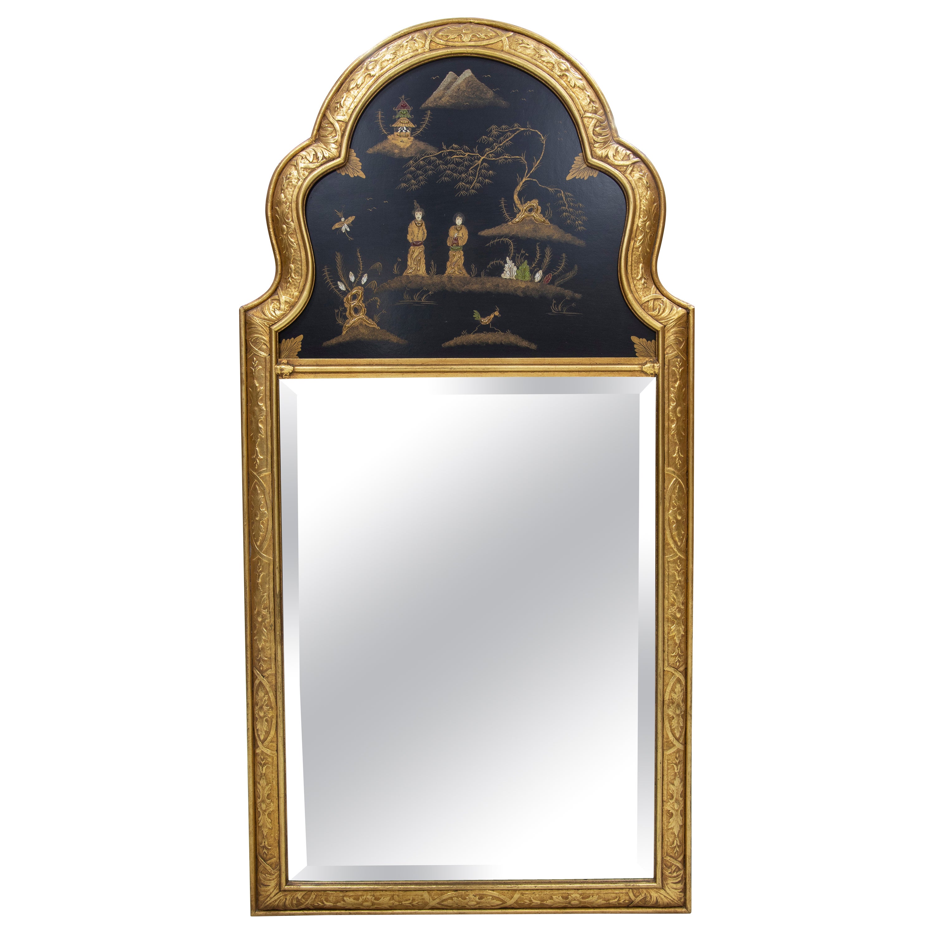 Trumeau Gilded Wall Mirror with Hand-Painted Scenes For Sale