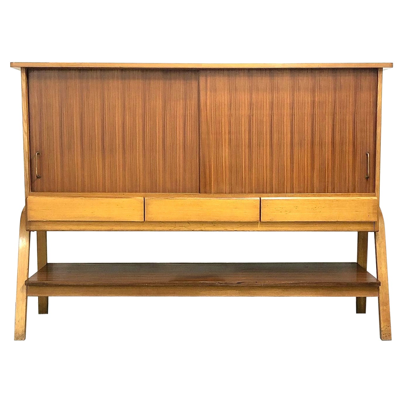 Cabinet in Ash and Mahogany by Joseph André Motte, Group 4, Charon, 1954 For Sale