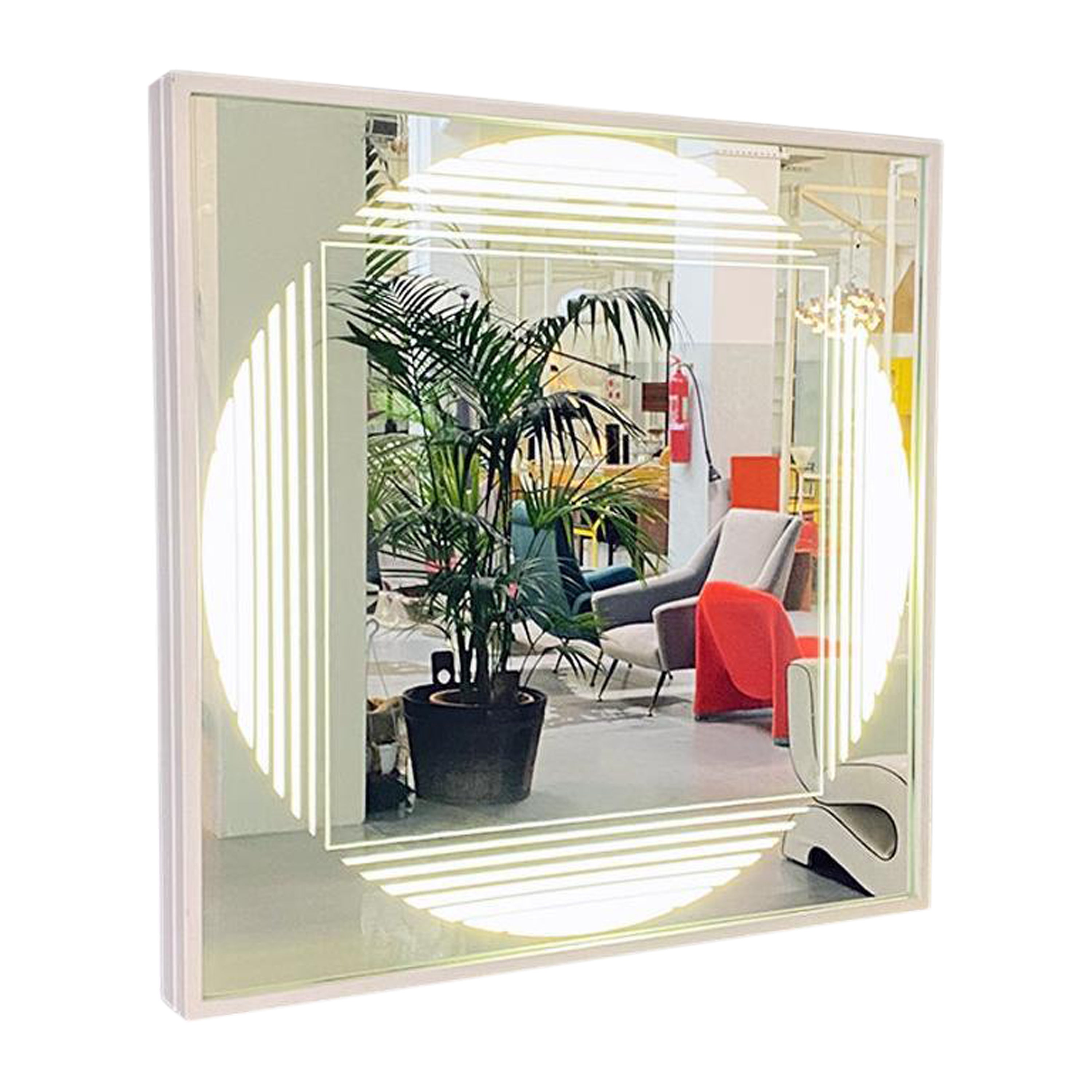 Italian Modern Neon Backlit Square Mirror by Gianni Celada for Fontana Arte 1970 For Sale