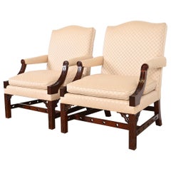 Kindel Furniture Chippendale Carved Mahogany Library Chairs, Pair