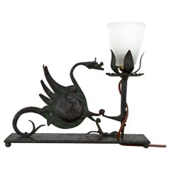 Wrought Iron Table Lamp with Dragon, Italy, circa 1900