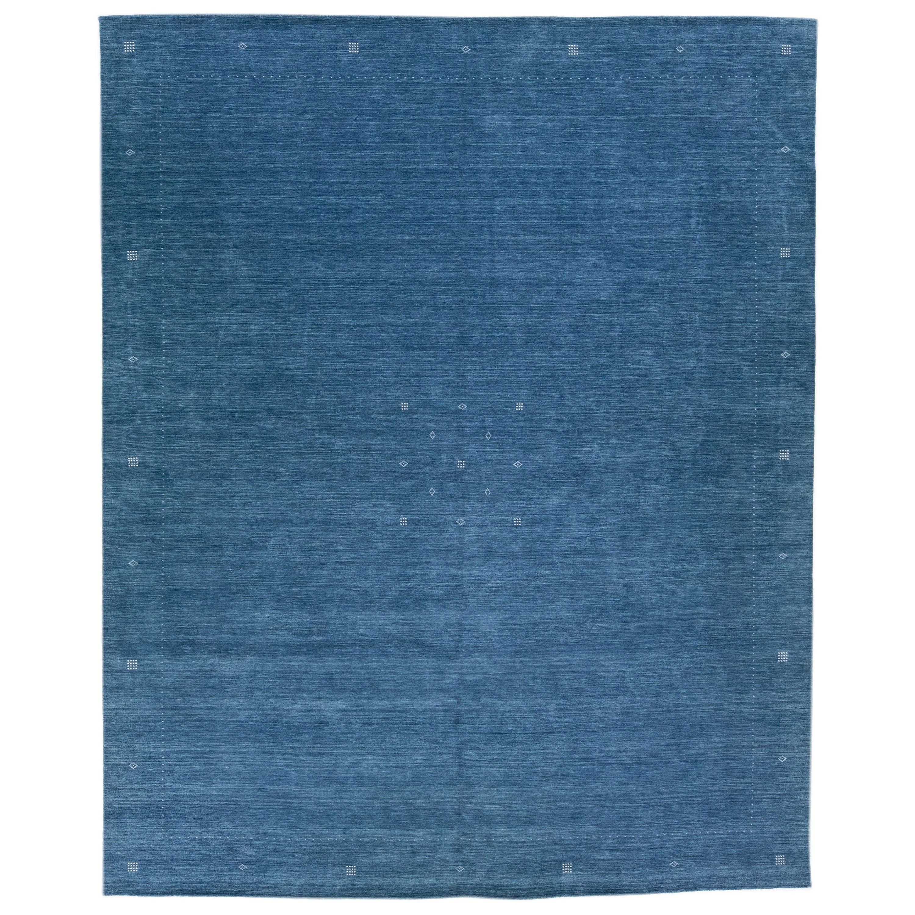 Bleu moderne  Tapis de laine minimaliste fait main Gabbeh 