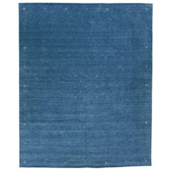 Blue Modern Gabbeh Handmade Minimalist Wool Rug 