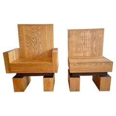Vintage Studio Crafted Oak Side Chairs, Circa 1970