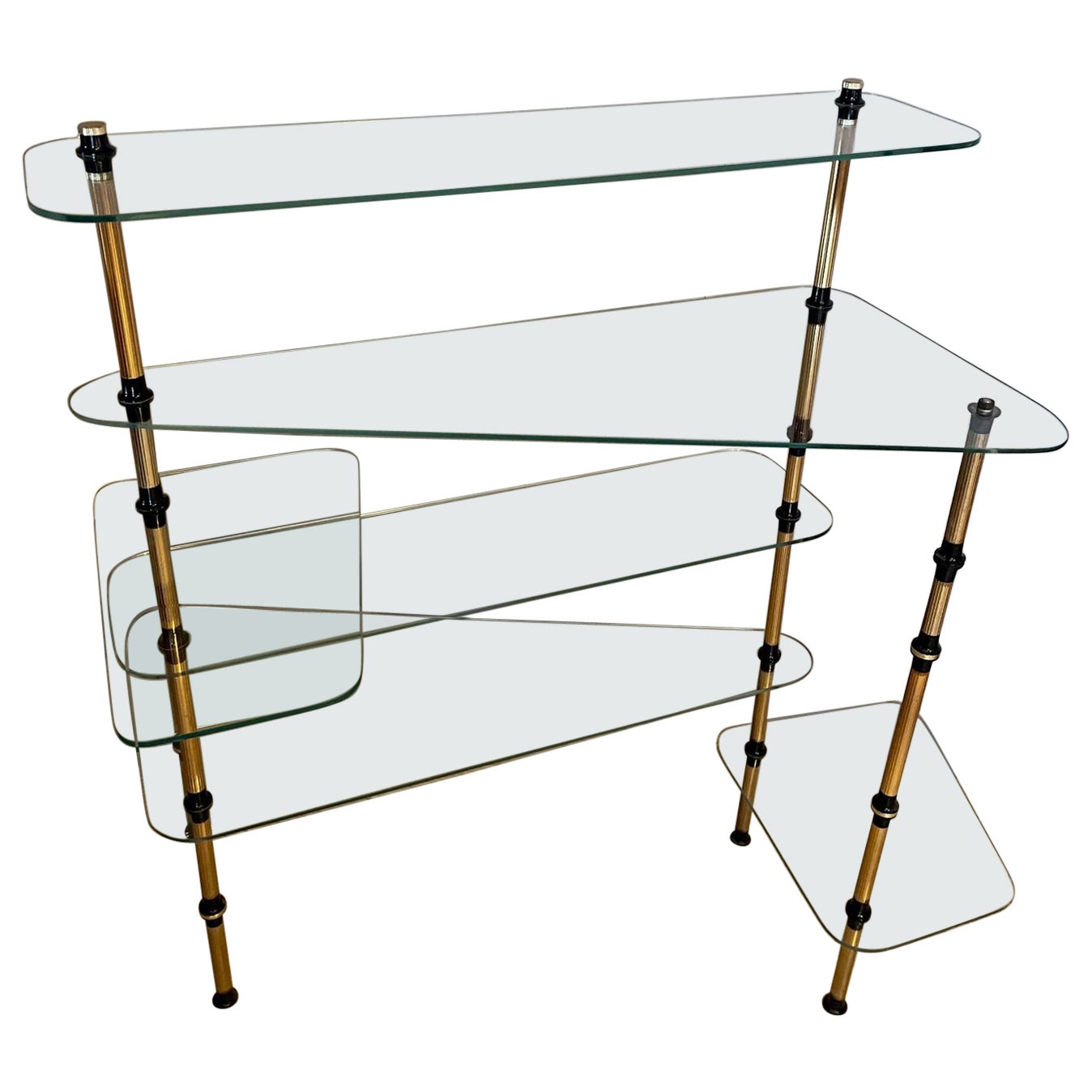 20th Century, French, Vintage Brass and Glass Shelf on Base, 1960s For Sale