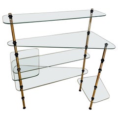 20th Century, French, Retro Brass and Glass Shelf on Base, 1960s