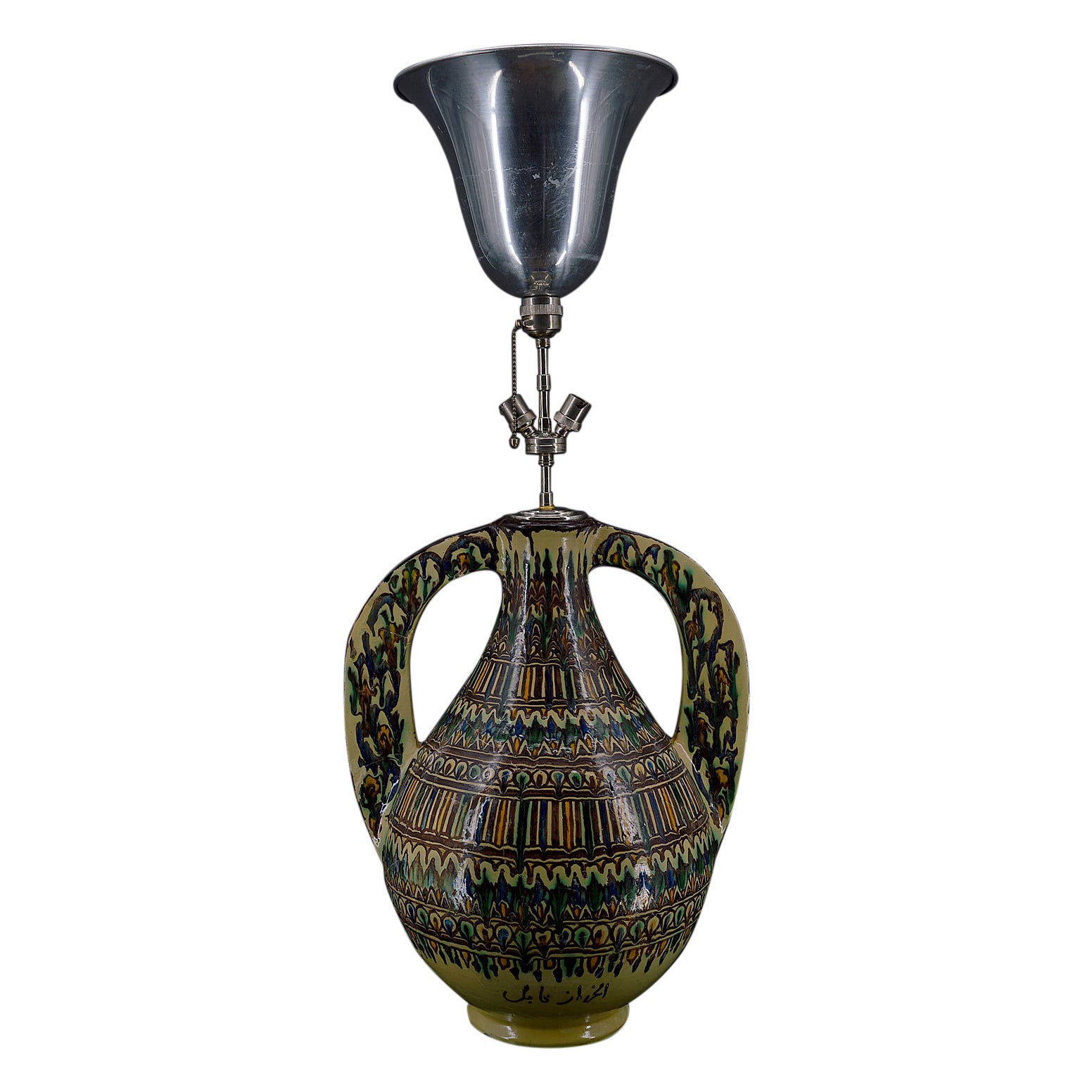 Important ceramic vase mounted as a lamp, By El-Kharraz, Nabeul, Tunisia, 1900's For Sale