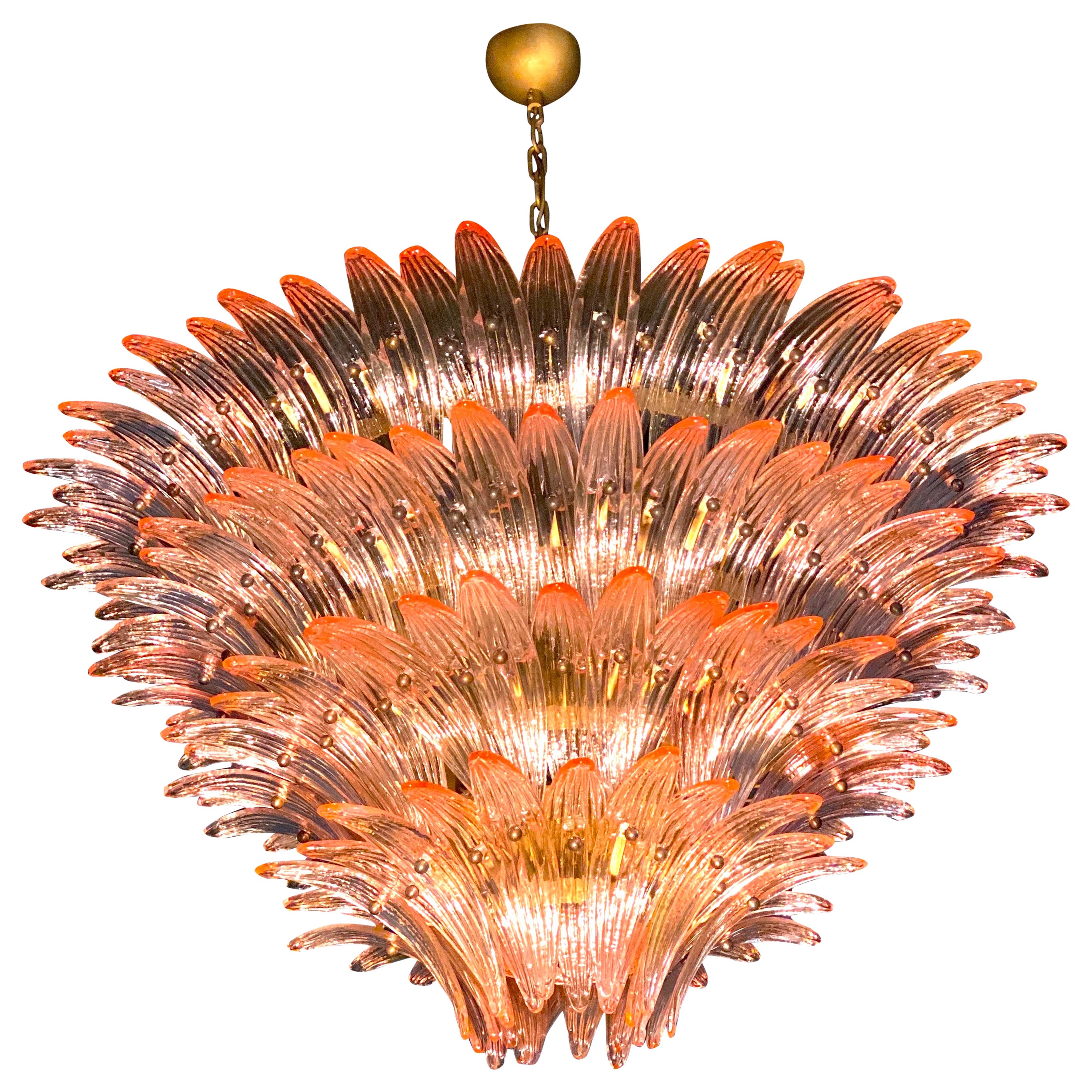 Majestic Pink Murano Palmette Chandelier For Sale