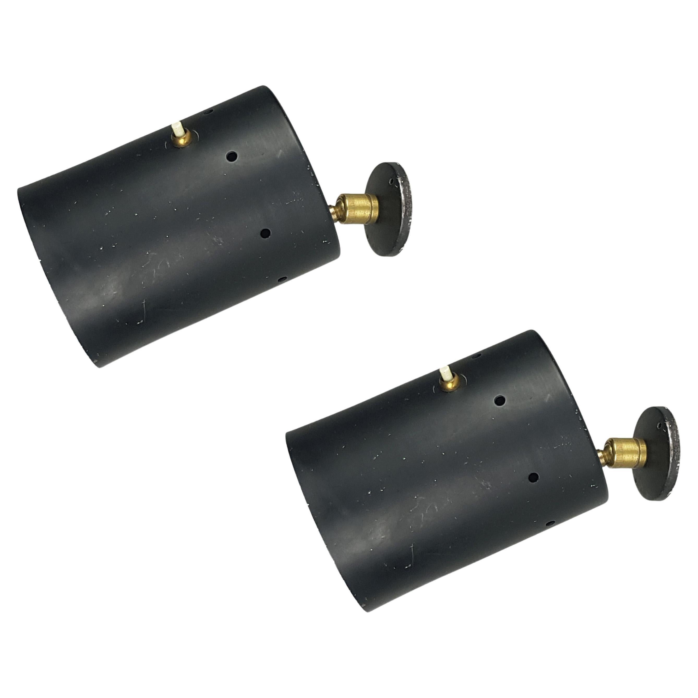 Italienische verstellbare Lampen aus schwarzem Aluminium und Messing aus den 1950er Jahren, 2er-Set