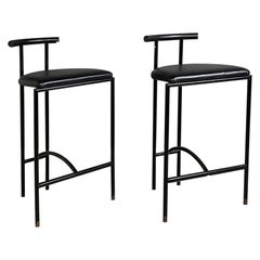 Vintage Italian Modern Black Leather Stools Tokyo by Kinsman for Bieffeplast, 1980s