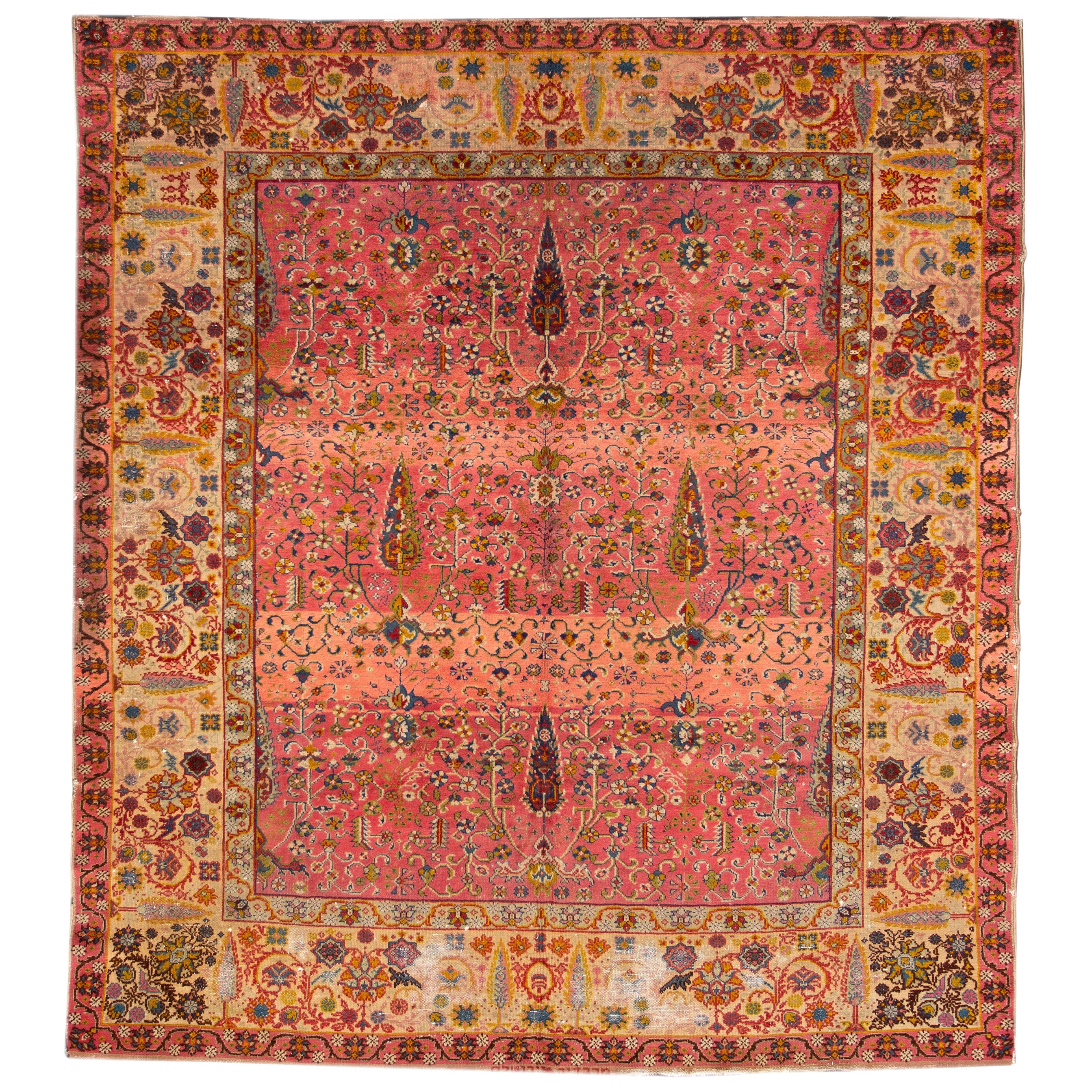 Handmade Antique Marbediah Israeli Wool Rug with All-Over Roseberry Field For Sale