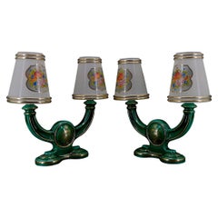 Pair of Green and Gold Earthenware Lamps, circa 1940