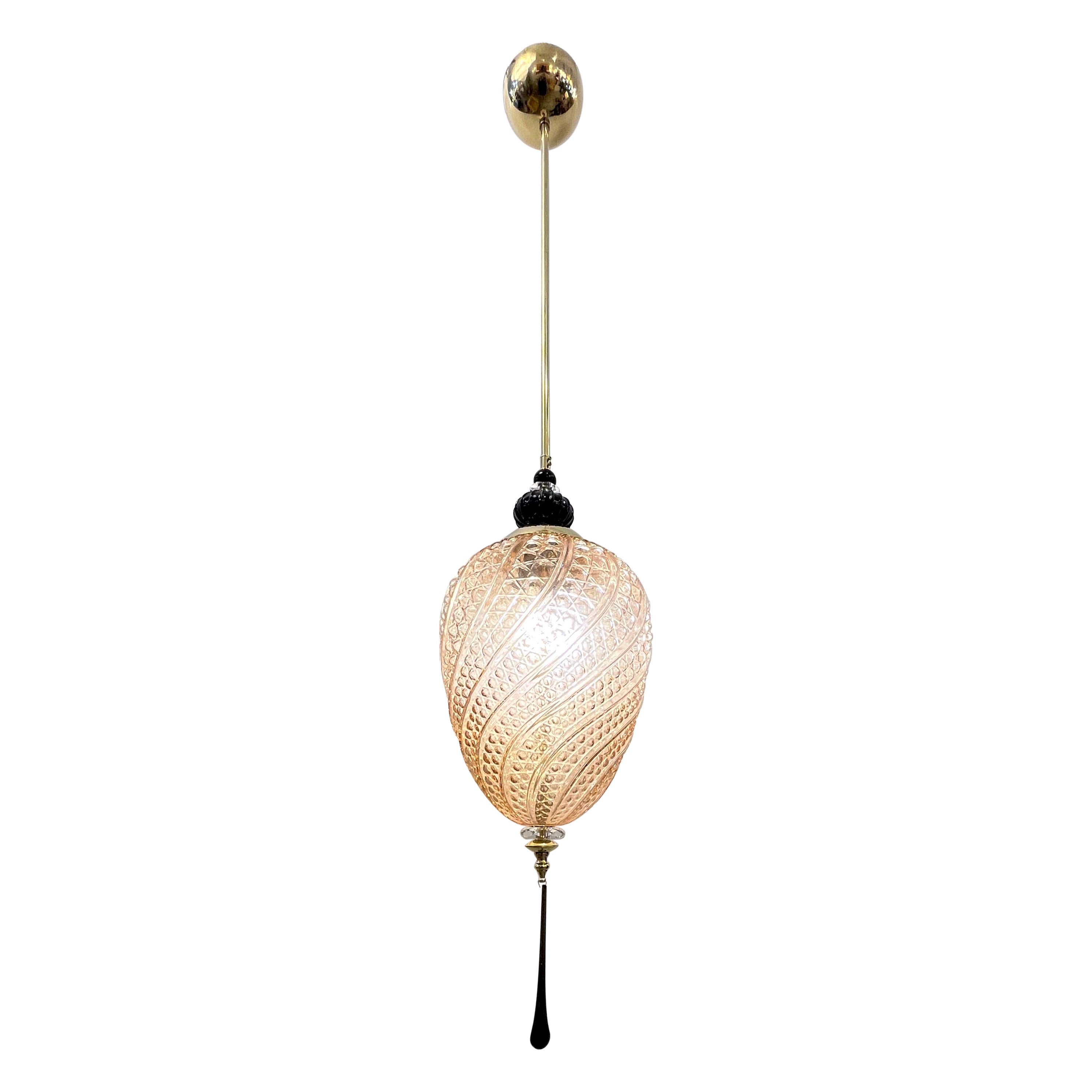 Bespoke Italian Oval Black and Pink Crystal Murano Glass Brass Egg Pendant Light