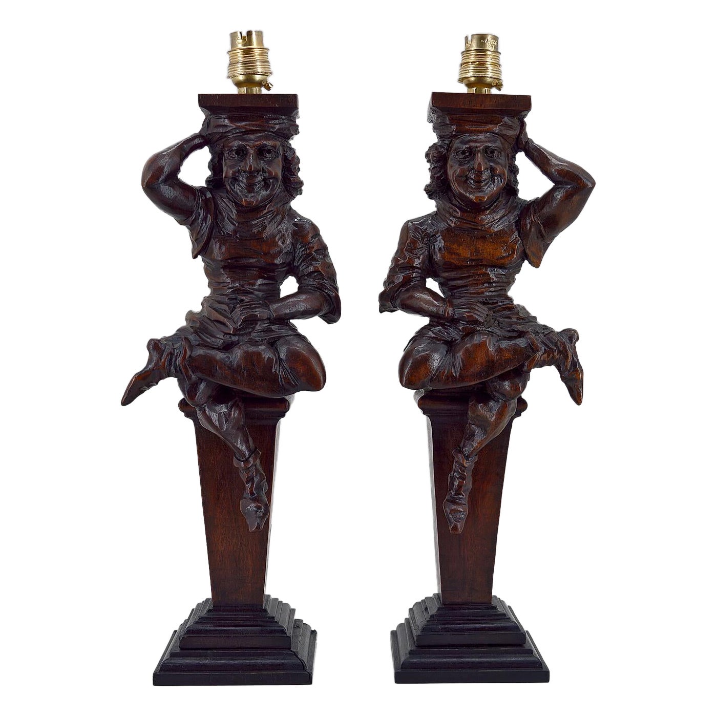Pair of Gothic Jesters Lamps, France, 19th Century