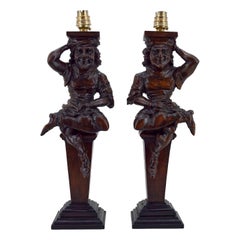 Pair of Gothic Jesters Lamps, France, 19th Century